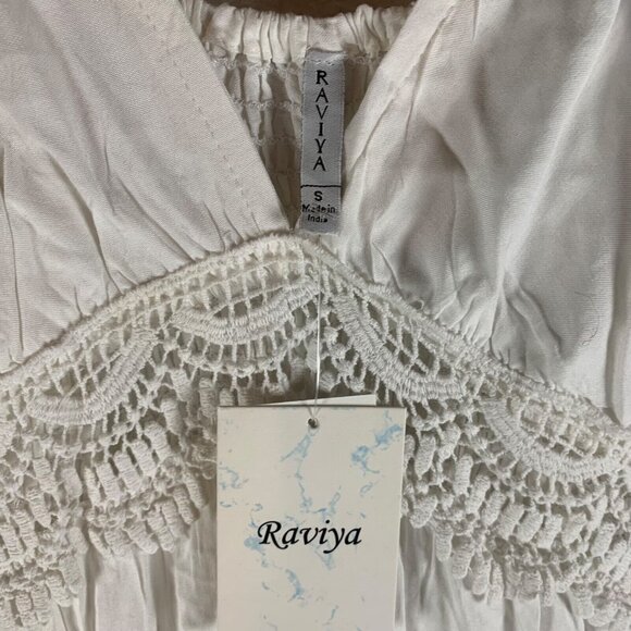 Raviya Women's V-Neck Flutter-Hem White Rayon Swimsuit Cover-Up Dress Size S NWT - Picture 3 of 10